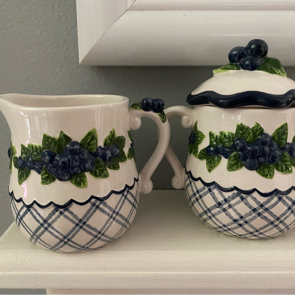 MWW Blueberry Ceramic Creamer and Sugar Set